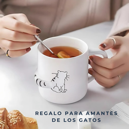Taza de Gato con Cola en 3D. Diseño de Gatito Sentado. Taza para Amante de los Gatos. Taza para Café de 350 ml.