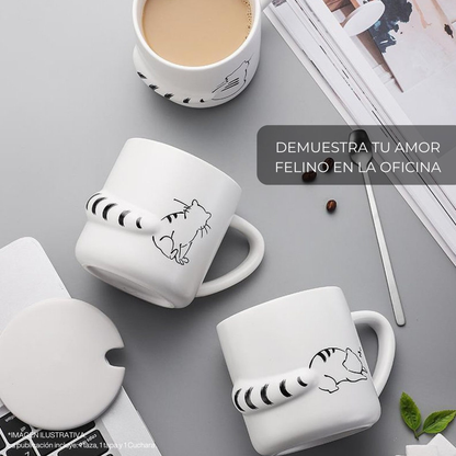 Taza de Gato con Cola en 3D. Diseño de Gatito Sentado. Taza para Amante de los Gatos. Taza para Café de 350 ml.