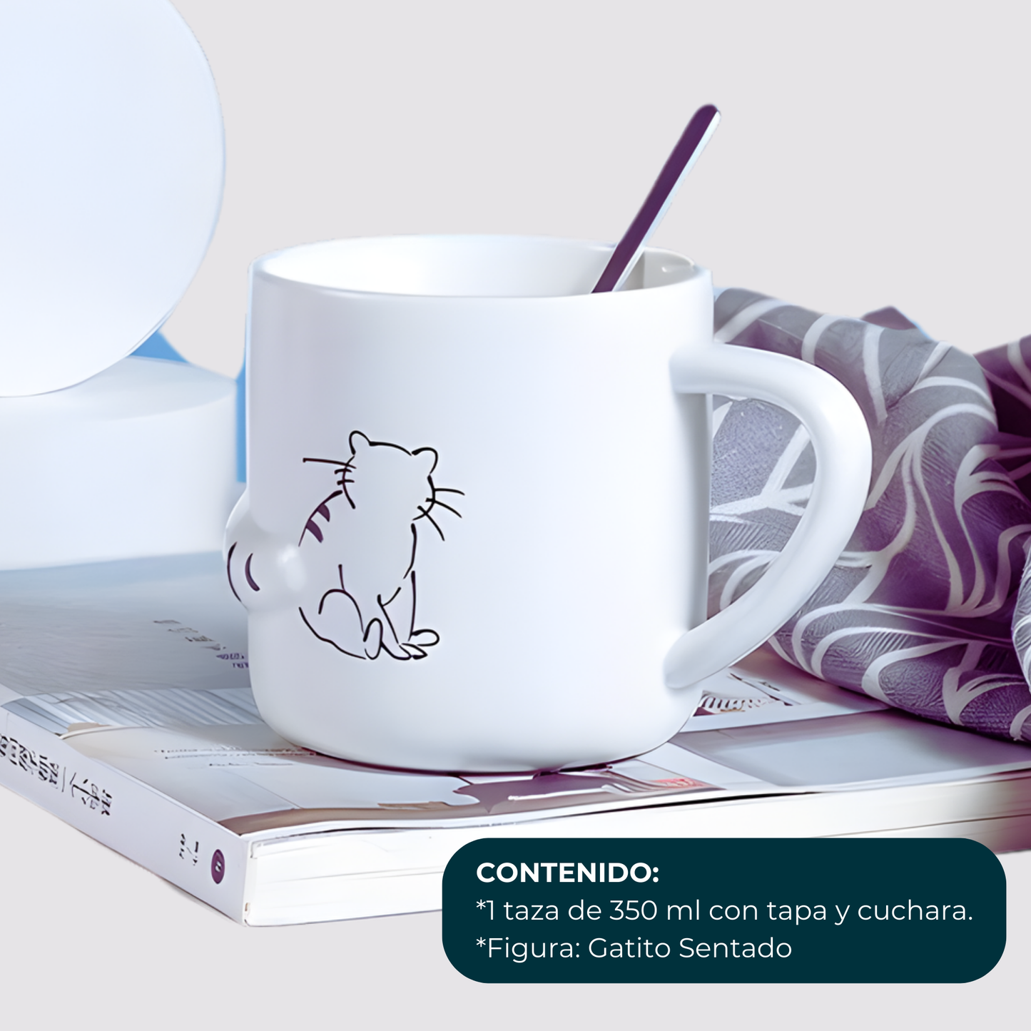 Taza de Gato con Cola en 3D. Diseño de Gatito Sentado. Taza para Amante de los Gatos. Taza para Café de 350 ml.