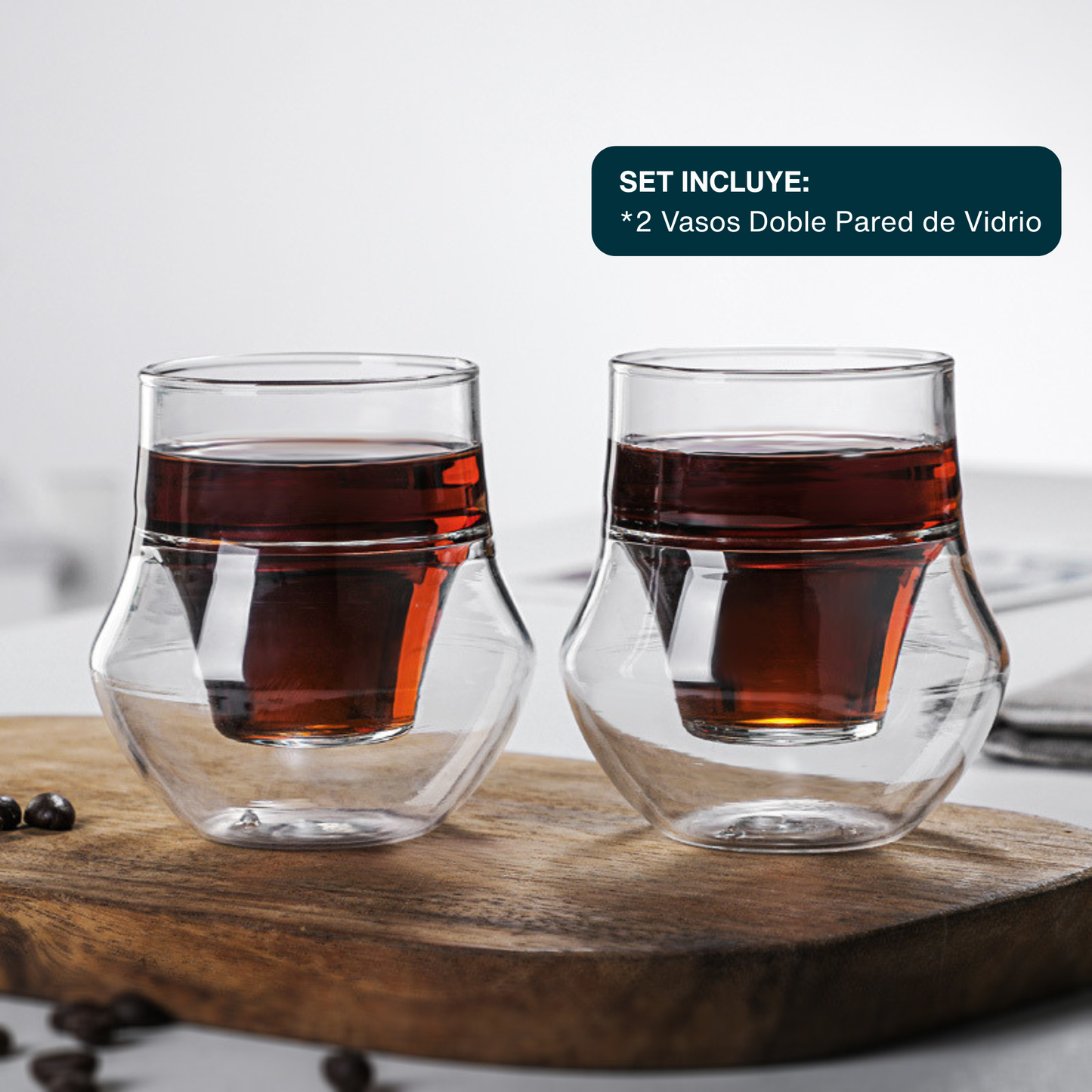 Vasos para Espresso, 120 ml. Hecho a mano. 2 Vasos de Doble Pared de Vidrio para Degustar Expresso, Whisky, Ron. Elegantes y Modernos