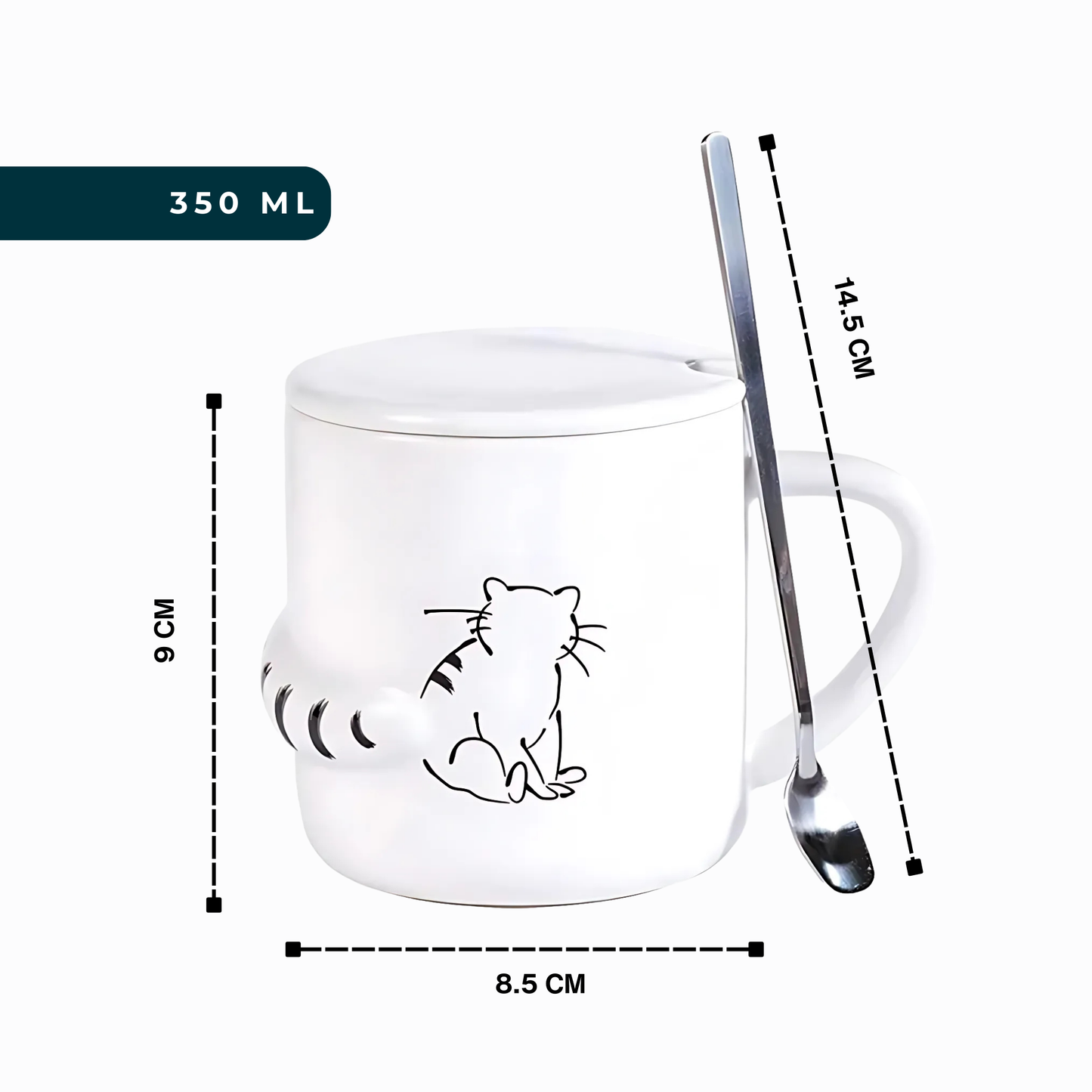 Taza de Gato con Cola en 3D. Diseño de Gatito Sentado. Taza para Amante de los Gatos. Taza para Café de 350 ml.