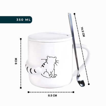 Taza de Gato con Cola en 3D. Diseño de Gatito Sentado. Taza para Amante de los Gatos. Taza para Café de 350 ml.