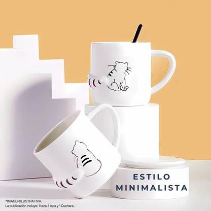 Taza de Gato con Cola en 3D. Diseño de Gatito Sentado. Taza para Amante de los Gatos. Taza para Café de 350 ml.