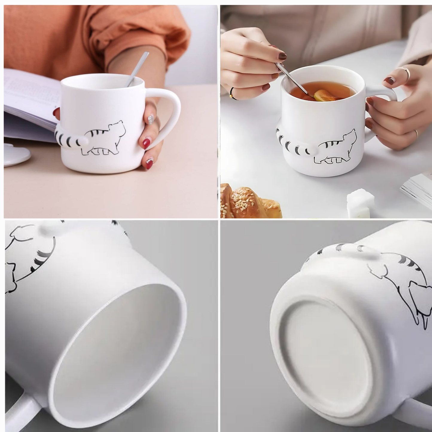 Taza de Gato con Cola en 3D. Diseño de Gatito Sentado. Taza para Amante de los Gatos. Taza para Café de 350 ml.