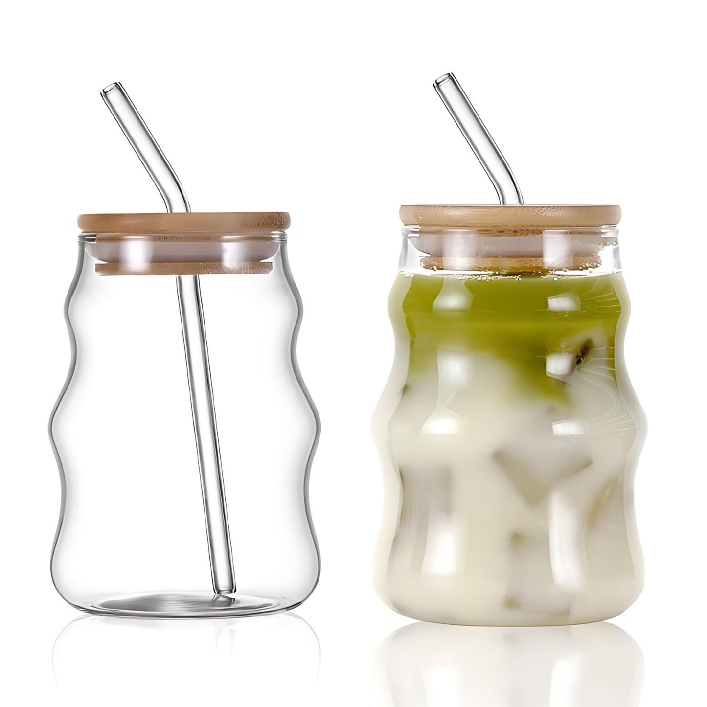 Vasos de Vidrio 530 ml.  2 Pzas. Set de Vasos Para Cócteles, Batidos, Agua, Café frio, Té helado. Aesthetic, Elegantes, Modernos.