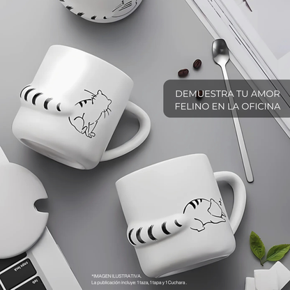 Taza de Gato con Cola en 3D. Diseño de Gatito Dormilón. Taza para Amante de los Gatos. Taza para Café de 350 ml.