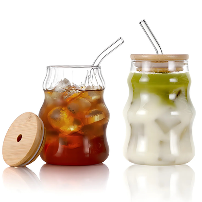 Vasos de Vidrio 530 ml.  2 Pzas. Set de Vasos Para Cócteles, Batidos, Agua, Café frio, Té helado. Aesthetic, Elegantes, Modernos.
