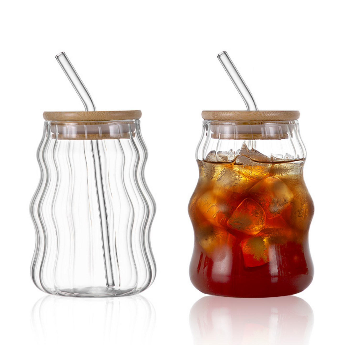 Vasos de Vidrio 530 ml.  2 Pzas. Set de Vasos Para Cócteles, Batidos, Agua, Café frio, Té helado. Aesthetic, Elegantes, Modernos.