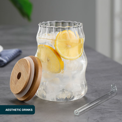 Vasos de Vidrio 530 ml.  2 Pzas. Set de Vasos Para Cócteles, Batidos, Agua, Café frio, Té helado. Aesthetic, Elegantes, Modernos.