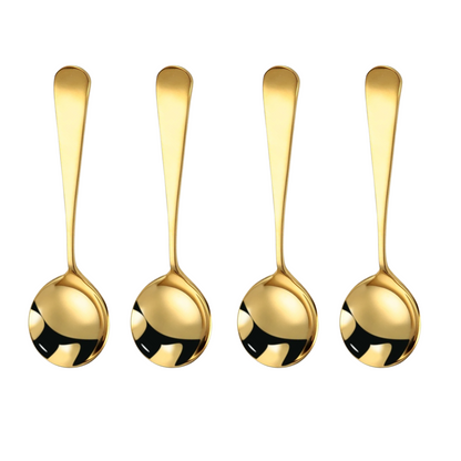 Cucharas de Acero Inoxidable 304 para Café, Sopa, Postre. Cucharas de Lujo, Diseño Elegante. Set de 4 Pzas. Gruesas y Pesadas