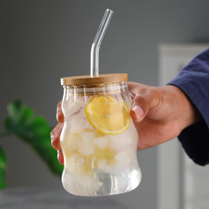Vasos de Vidrio 530 ml.  2 Pzas. Set de Vasos Para Cócteles, Batidos, Agua, Café frio, Té helado. Aesthetic, Elegantes, Modernos.