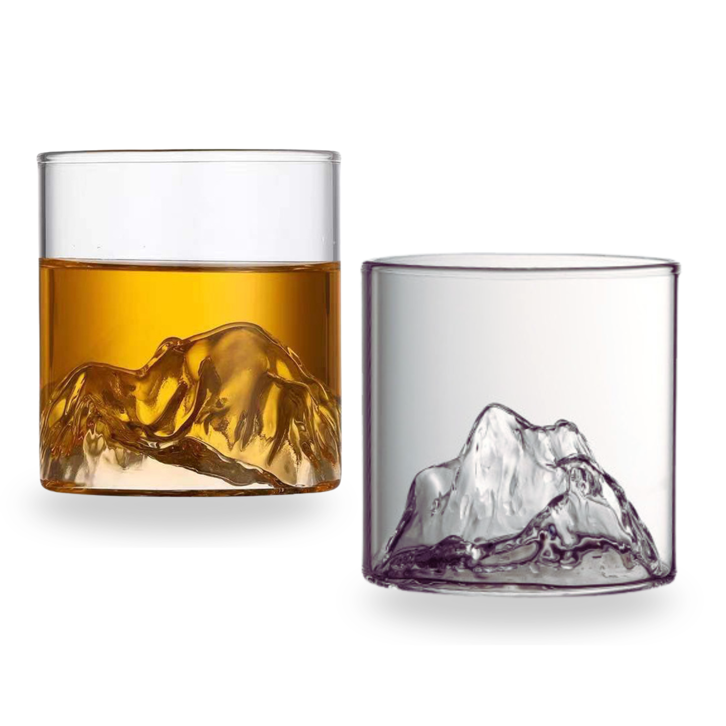 Vasos de Whisky, 300 ml. Set de 2 Vasos de Montaña para Whiskey, Bourbon, Ron, Coñac, Mezcal, Vino. Hechos a mano en Vidrio de Borosilicato. Modernos, Elegantes