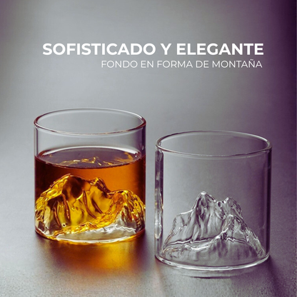 Vasos de Whisky, 300 ml. Set de 4 Vasos de Montaña para Whiskey, Bourbon, Ron, Coñac, Mezcal, Vino. Hechos a mano en Vidrio de Borosilicato. Modernos, Elegantes