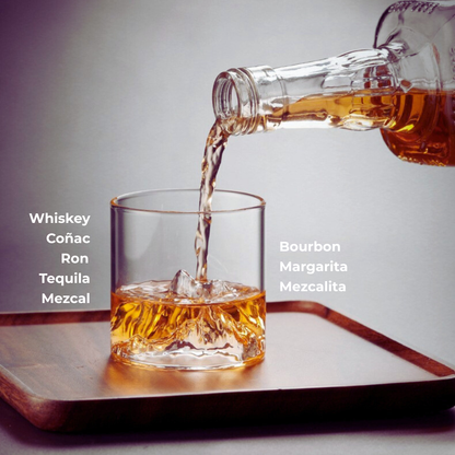 Vasos de Whisky, 300 ml. Set de 4 Vasos de Montaña para Whiskey, Bourbon, Ron, Coñac, Mezcal, Vino. Hechos a mano en Vidrio de Borosilicato. Modernos, Elegantes