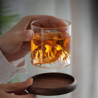 Vasos de Whisky, 300 ml. Set de 2 Vasos de Montaña para Whiskey, Bourbon, Ron, Coñac, Mezcal, Vino. Hechos a mano en Vidrio de Borosilicato. Modernos, Elegantes