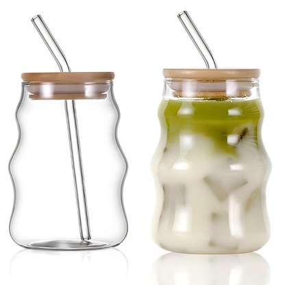 Vasos de Vidrio 530 ml.  2 Pzas. Set de Vasos Para Cócteles, Batidos, Agua, Café frio, Té helado. Aesthetic, Elegantes, Modernos.