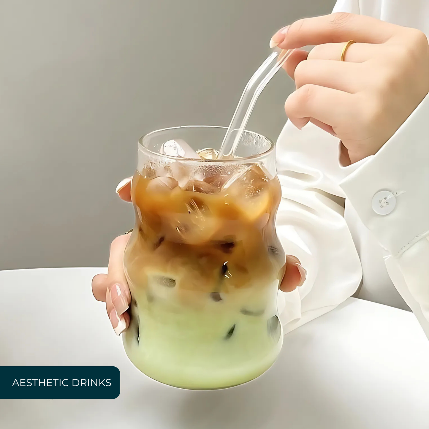 Vasos de Vidrio 530 ml.  2 Pzas. Set de Vasos Para Cócteles, Batidos, Agua, Café frio, Té helado. Aesthetic, Elegantes, Modernos.