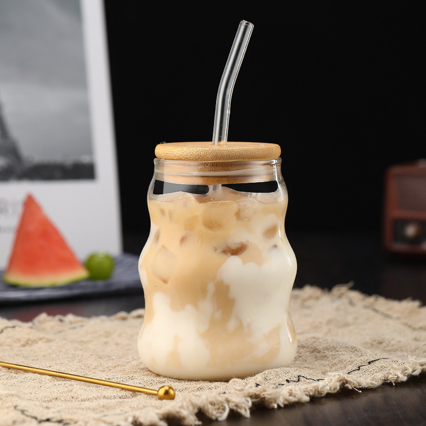 Vasos de Vidrio 530 ml.  2 Pzas. Set de Vasos Para Cócteles, Batidos, Agua, Café frio, Té helado. Aesthetic, Elegantes, Modernos.