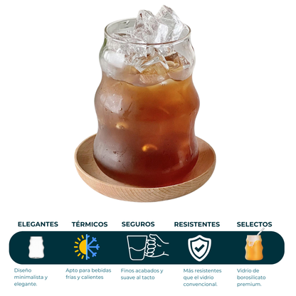 Vasos de Vidrio 530 ml.  2 Pzas. Set de Vasos Para Cócteles, Batidos, Agua, Café frio, Té helado. Aesthetic, Elegantes, Modernos.