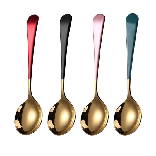 Cucharas de Acero Inoxidable 304  para Café, Postre, Sopa. Cucharas de Lujo. Diseño Elegante. Set  de 4 Pzas. Gruesas y Pesadas
