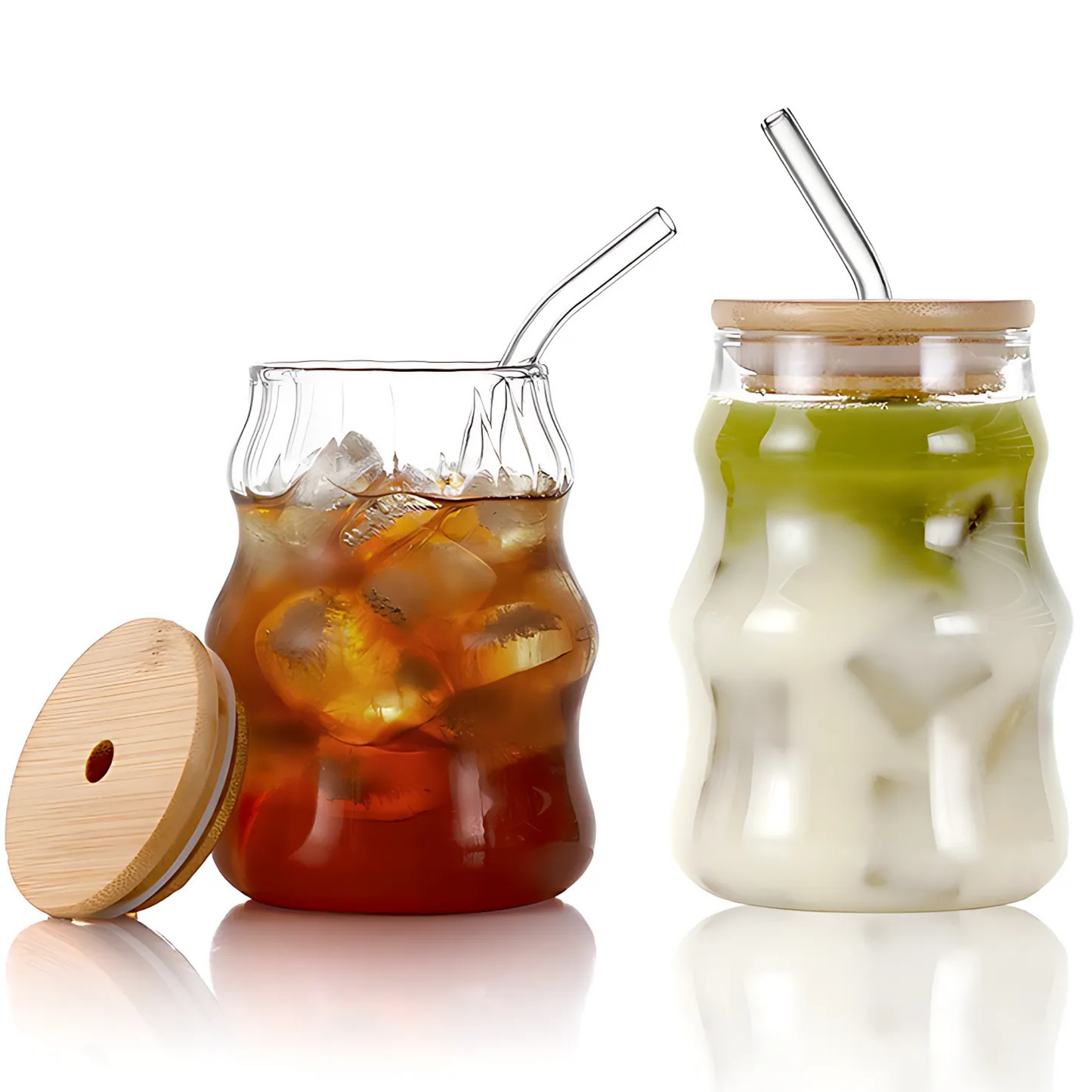 Vasos de Vidrio 530 ml.  2 Pzas. Set de Vasos Para Cócteles, Batidos, Agua, Café frio, Té helado. Aesthetic, Elegantes, Modernos.