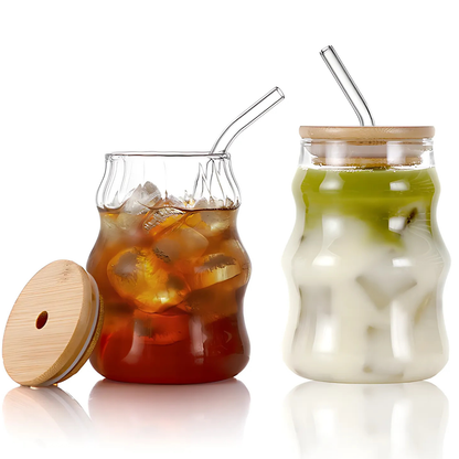 Vasos de Vidrio 530 ml.  2 Pzas. Set de Vasos Para Cócteles, Batidos, Agua, Café frio, Té helado. Aesthetic, Elegantes, Modernos.