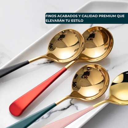 Cucharas de Acero Inoxidable 304  para Café, Postre, Sopa. Cucharas de Lujo. Diseño Elegante. Set  de 4 Pzas. Gruesas y Pesadas