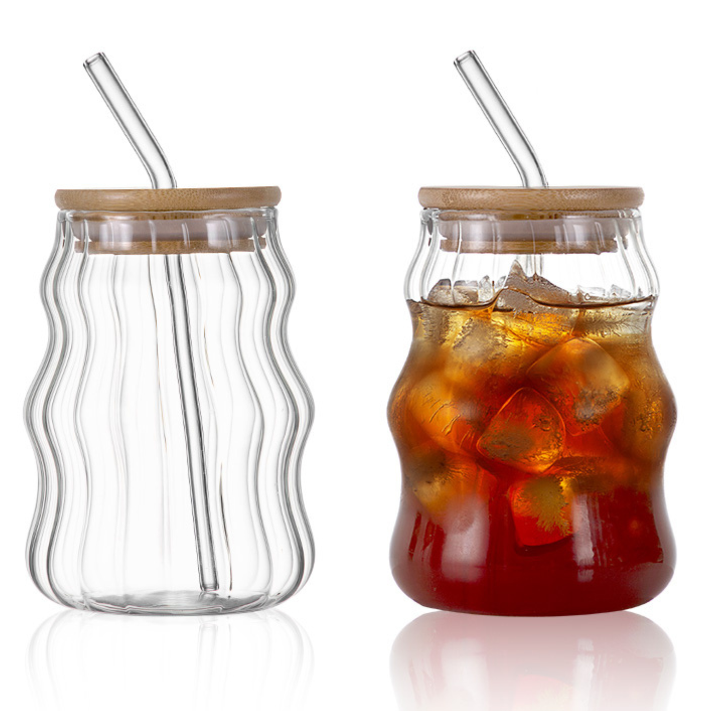 Vasos de Vidrio 530 ml.  2 Pzas. Set de Vasos Para Cócteles, Batidos, Agua, Café frio, Té helado. Aesthetic, Elegantes, Modernos.