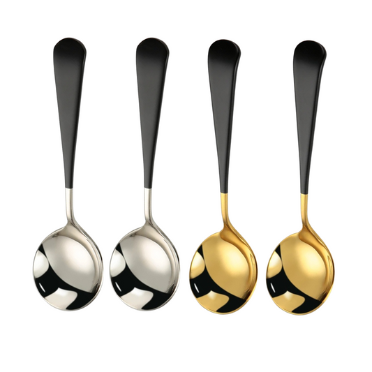 Cucharas de Acero Inoxidable 304 para Café, Postre, Sopa. Cucharas de Lujo. Diseño Elegante. Set de 4 Pzas. Gruesas y Pesadas