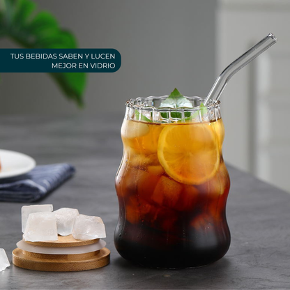 Vasos de Vidrio 530 ml.  2 Pzas. Set de Vasos Para Cócteles, Batidos, Agua, Café frio, Té helado. Aesthetic, Elegantes, Modernos.