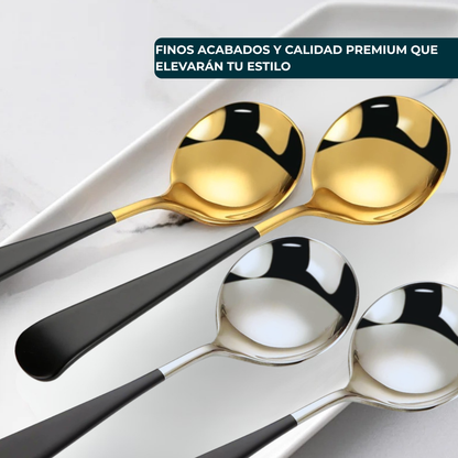 Cucharas de Acero Inoxidable 304 para Café, Postre, Sopa. Cucharas de Lujo. Diseño Elegante. Set de 4 Pzas. Gruesas y Pesadas