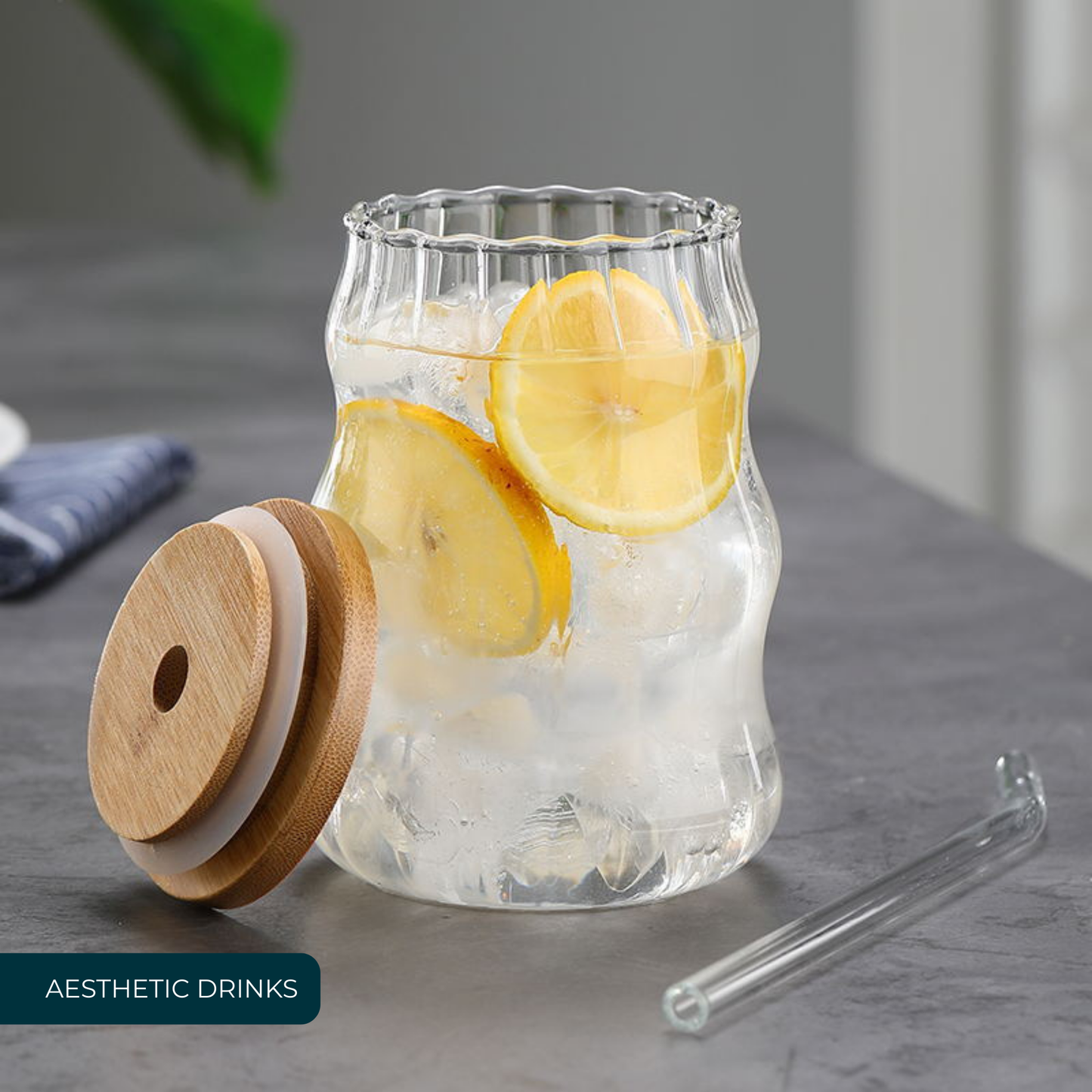 Vasos de Vidrio 530 ml.  2 Pzas. Set de Vasos Para Cócteles, Batidos, Agua, Café frio, Té helado. Aesthetic, Elegantes, Modernos.