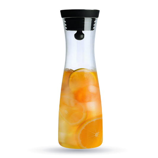 Jarra de Vidrio Borosilicato 1,200 ml para Agua, Infusiones, Limonada, Jugo, Té Helado. Jarra de Agua con Tapa para Bebidas Frías y Calientes. Elegante, Moderna, Minimalista, Aesthetic