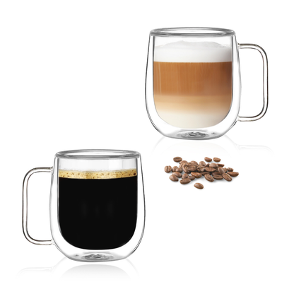 Tazas Transparentes para Café Espresso, Capuchino, Té. Tazas Doble Fondo. Juego de 2 Tazas Doble Pared de  Vidrio 300 ml. Tazas de Café Bonitas