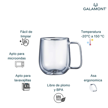 Tazas Transparentes para Café Espresso, Capuchino, Té. Tazas Doble Fondo. Juego de 2 Tazas Doble Pared de  Vidrio 300 ml. Tazas de Café Bonitas