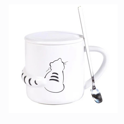 Taza de Gato con Cola en 3D. Diseño de Gatito Distraído. Taza para Amante de los Gatos. Taza para Café de 350 ml.