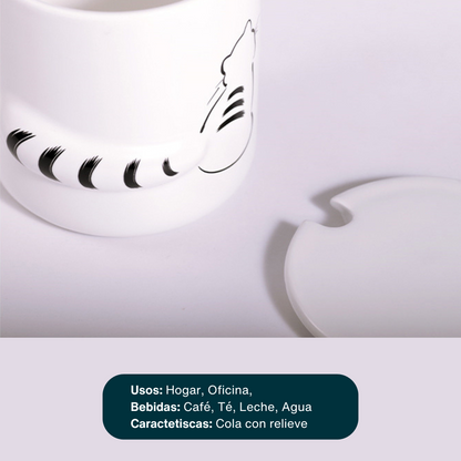 Taza de Gato con Cola en 3D. Diseño de Gatito Distraído. Taza para Amante de los Gatos. Taza para Café de 350 ml.