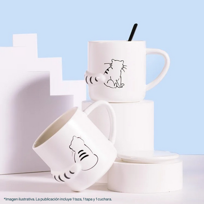 Taza de Gato con Cola en 3D. Diseño de Gatito Distraído. Taza para Amante de los Gatos. Taza para Café de 350 ml.