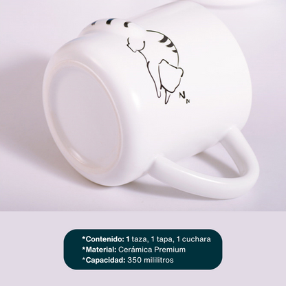 Taza de Gato con Cola en 3D. Diseño de Gatito Dormilón. Taza para Amante de los Gatos. Taza para Café de 350 ml.