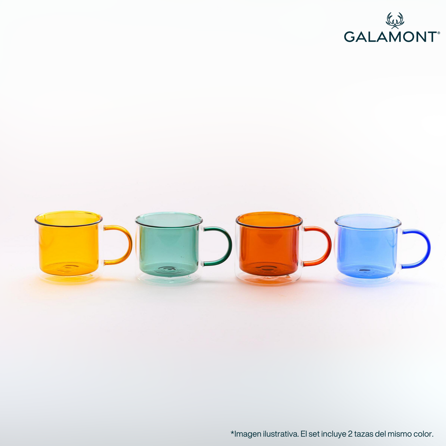 Tazas Doble Fondo Coloridas para Espresso, Capuchino, Té. Juego de 2 Tazas Doble Pared  de Vidrio de 300 ml. Tazas de Café Bonitas  Amarillas