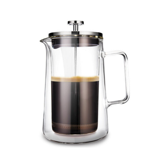 Prensa Francesa para Café y Té. Prensa Francesa Doble Pared. Prensa Francesa de Vidrio Borosilicato Transparente. 800 ml.