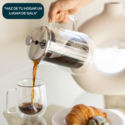 Prensa Francesa para Café y Té. Prensa Francesa Doble Pared. Prensa Francesa de Vidrio Borosilicato Transparente. 800 ml.