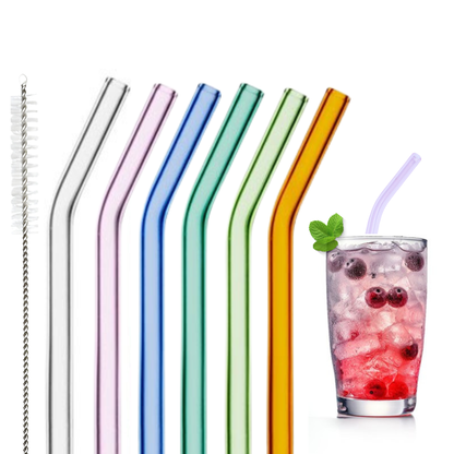 Popotes de Vidrio de Colores. Set de 6 Popotes Reutilizables con Cepillo de Limpieza.. Ecológicos, Coloridos, Elegantes y Aesthetic (Coloridos)