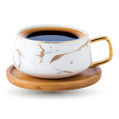 Taza de Mármol para Café. Taza para Latte y Té. Taza de Lujo. Juego de Taza y Plato. 350 ml. Color Blanco