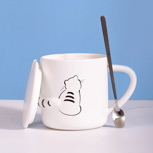 Taza de Gato con Cola en 3D. Diseño de Gatito Distraído. Taza para Amante de los Gatos. Taza para Café de 350 ml.