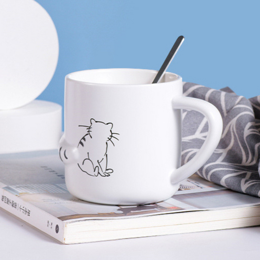 Taza de Gato con Cola en 3D. Diseño de Gatito Sentado. Taza para Amante de los Gatos. Taza para Café de 350 ml.