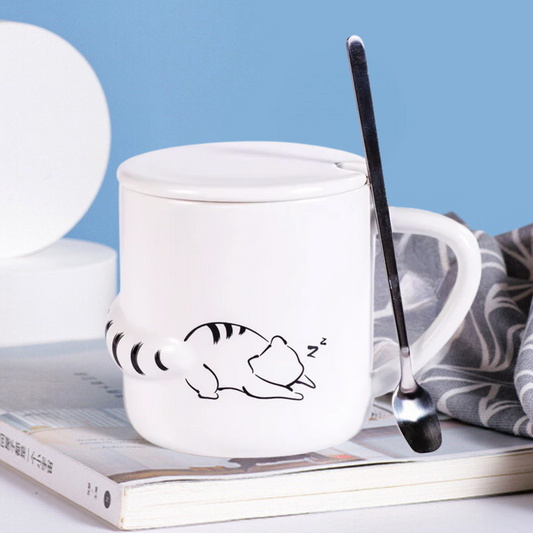 Taza de Gato con Cola en 3D. Diseño de Gatito Dormilón. Taza para Amante de los Gatos. Taza para Café de 350 ml.