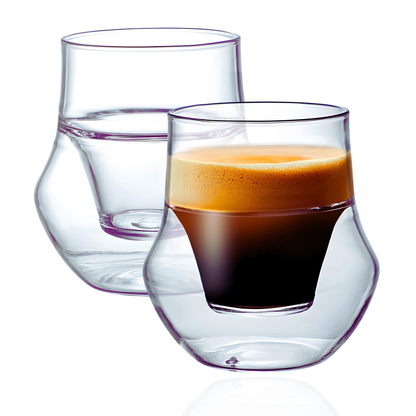 Vasos para Espresso, 120 ml. Hecho a mano. 2 Vasos de Doble Pared de Vidrio para Degustar Expresso, Whisky, Ron. Elegantes y Modernos